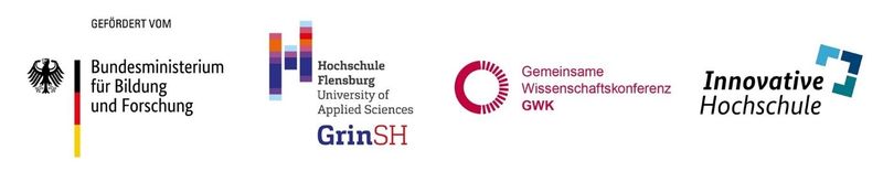 Logos Bundesministerium für Bildung und Forschung, Hochschule Flensburg GrinSH, Gemeinsame Wissenschaftskonferenz und Innovative Hochschule